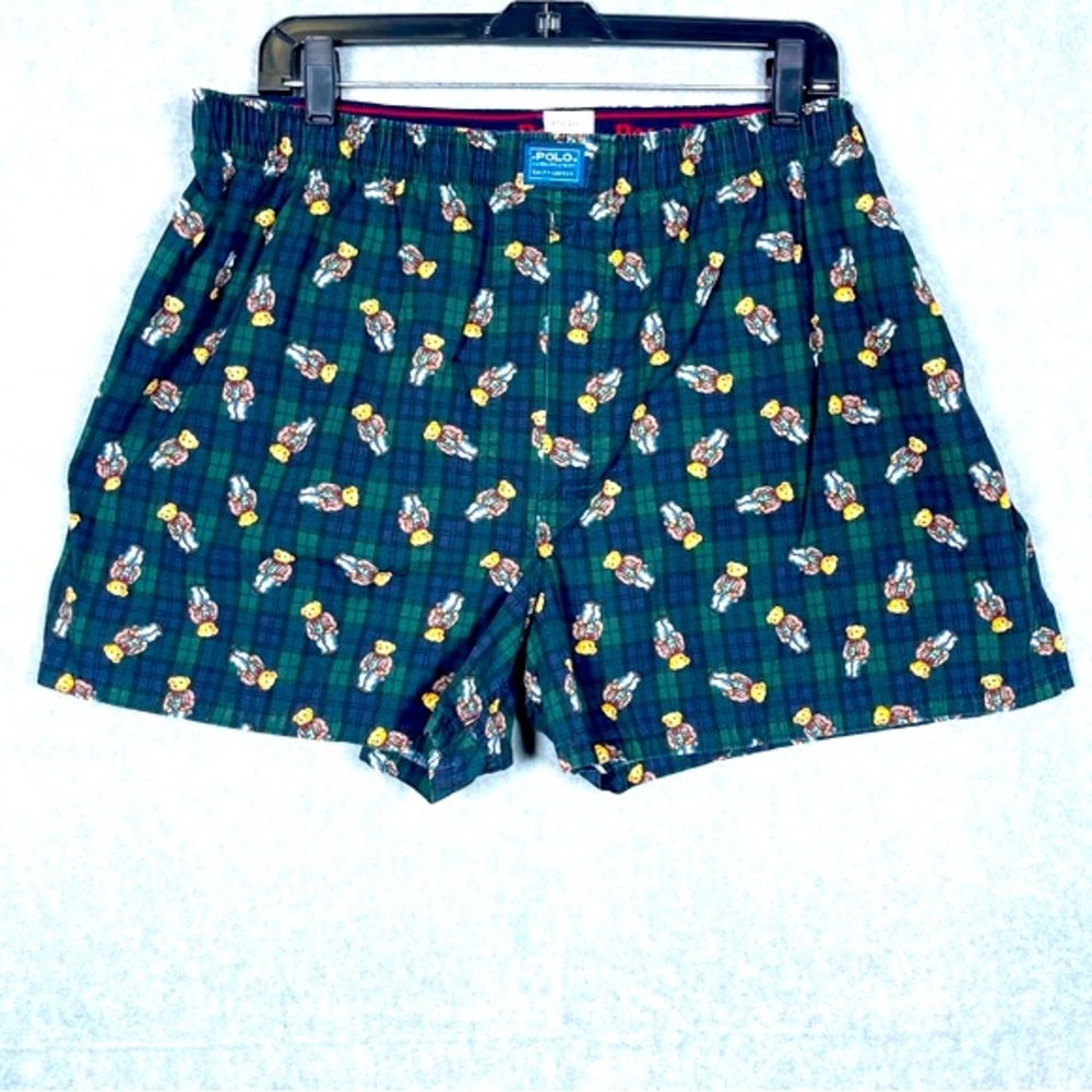 Polo Ralph Lauren Bear Allover Print Green Blue Plaid Mens Size XL Cotton Boxers